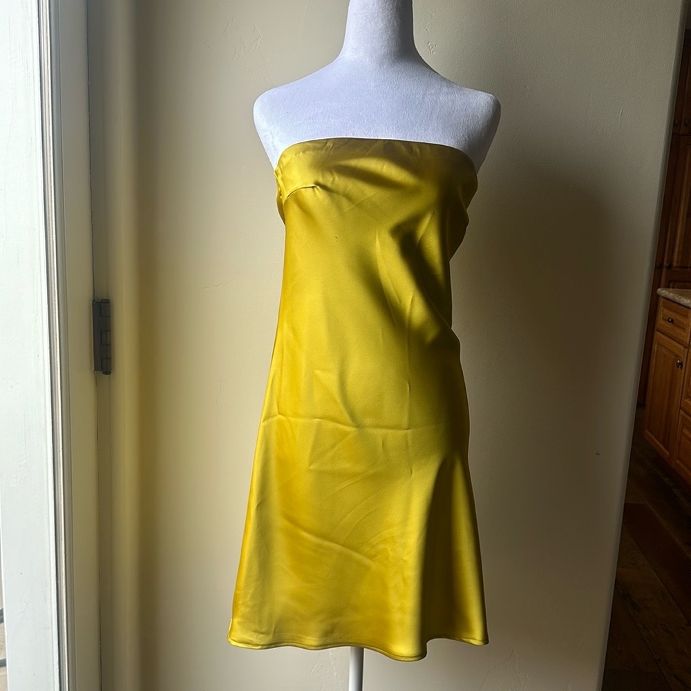 Greenish yellow satin dress.